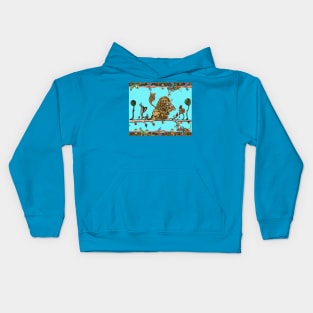 WEIRD MEDIEVAL BESTIARY MAKING MUSIC Violinist Lion,Hare,Snail Cat in Blue Turquoise Kids Hoodie